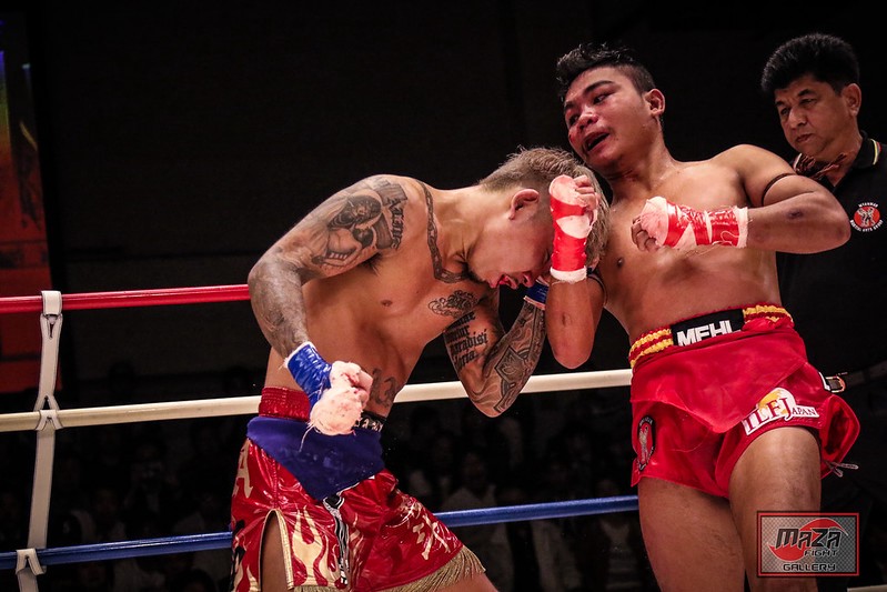 Lethwei clinch battle between two fighters